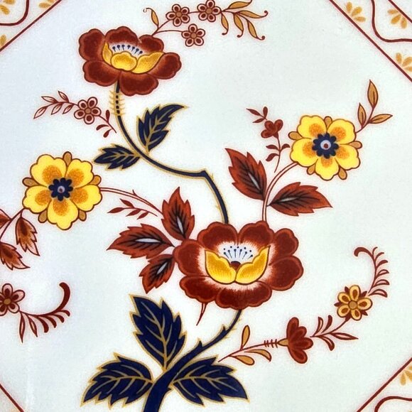 Vtg Hexagonal Porcelain Bowl Floral Design Scalloped Edges Gold Trim Made in Jap - Picture 2 of 11